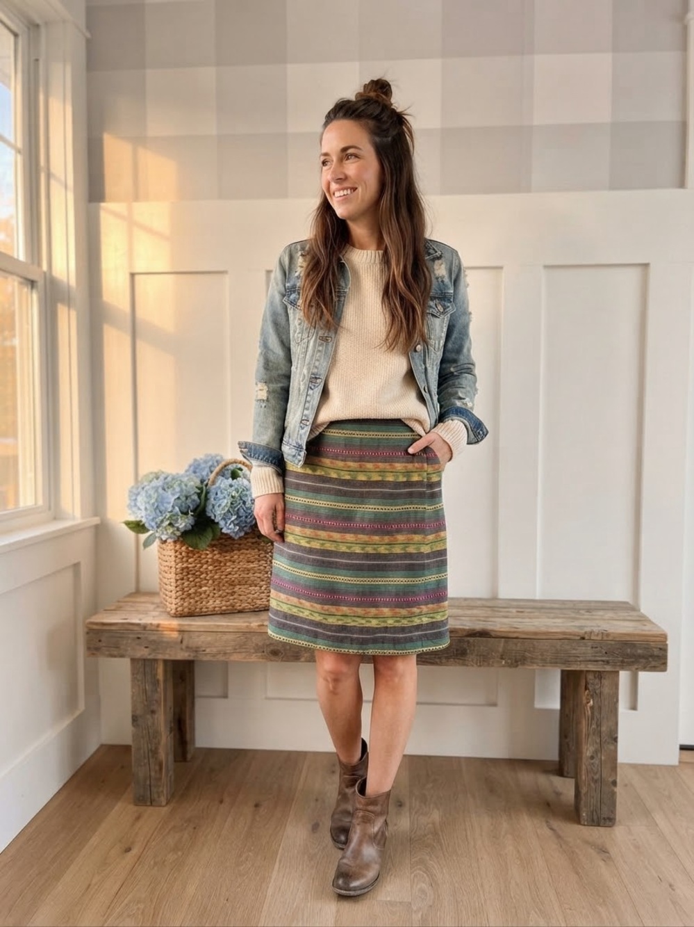 Jigsaw Striped Mini Skirt in Green, Pink, Gold and Blue 10